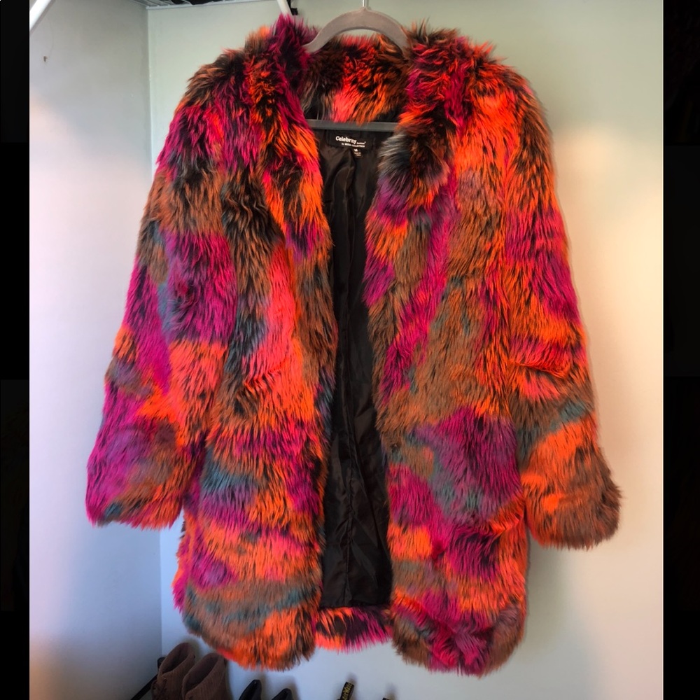HERA Collection Multi Color Faux Fur Coat